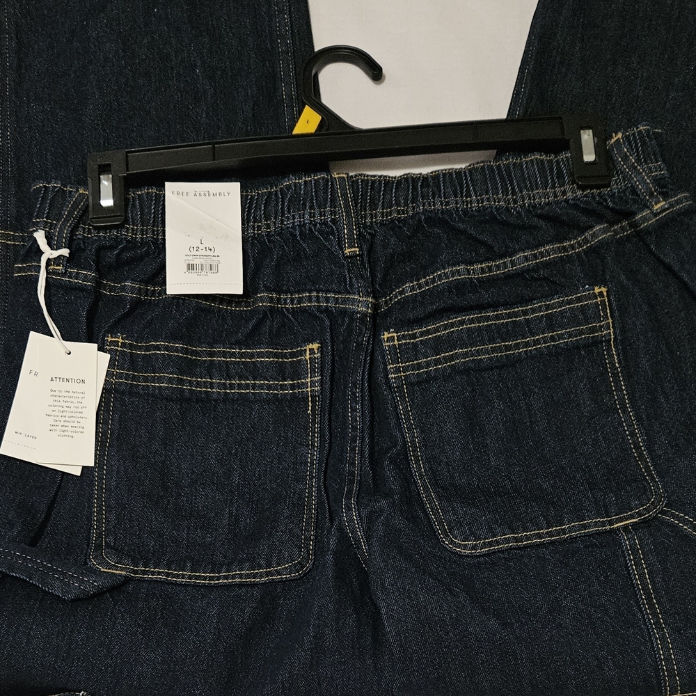 Free Assembly Dark Indigo Utility Straight Leg Jeans Size L, NWT - Picture 7 of 14